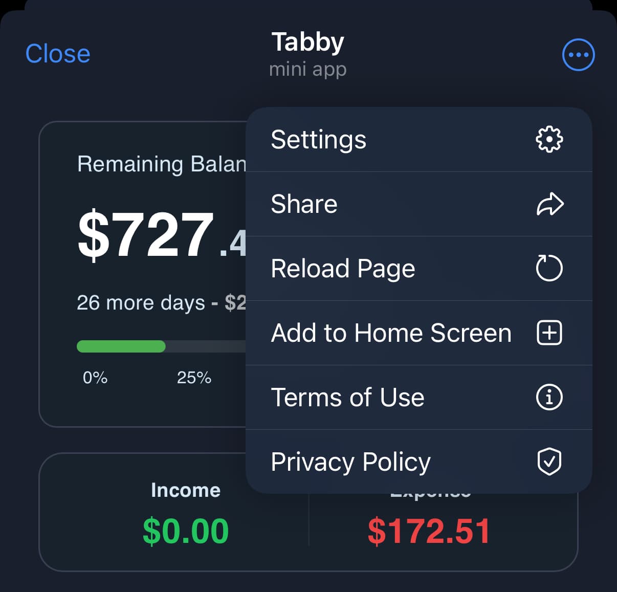 Open in browser via options menu